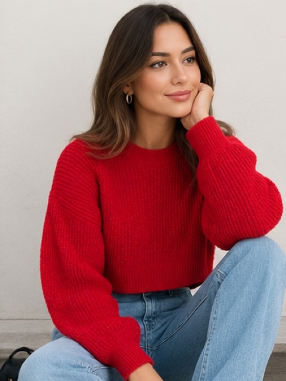 Zara Bright Red Ribbed Crewneck Sweater - Picture 8 of 8